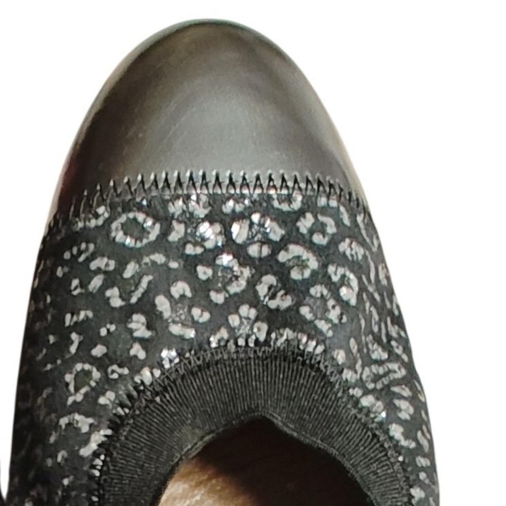 Anyi Lu Flats Silver Black Leopard Print Metallic Cap Toe Italian Handmade 40 - Picture 3 of 8